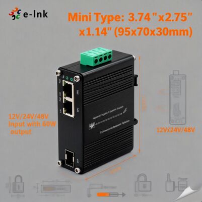 2-Port Industrial PoE+ Media Converter with 10G Fiber Solar Voltage Booster Supports 12-48V Input Delivers 60W PoE+ Power for Demanding Networks