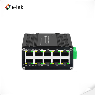 Comutador industrial 8-Port Gigabit PoE+ com 2 Gigabit Uplink Ports, 240W de saída, -40°C a 80°C