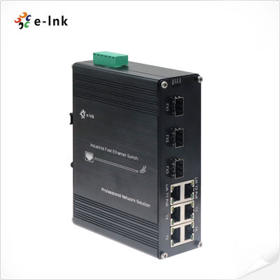 Switch PoE endurecido de 6 portas 10/100Base-TX + 3 portas 100Base-FX para montagem em trilho DIN industrial