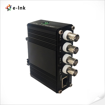 Ethernet DIN-Rail sobre Receptor Coax com entrada de 4 canais e função PoC