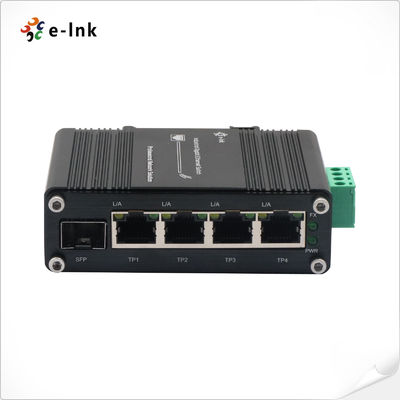 Mini Industrial 4-Port SFP Gigabit Ethernet Switch 12 ~ 48VDC Entrada de energia DIN Rail & Montagem de parede