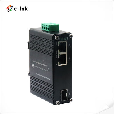 Conversor de mídia industrial PoE + de 2 portas com reforço de tensão solar de fibra 10G Suporta entrada de 12-48V fornece 60W de energia PoE + para redes exigentes